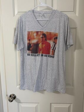 Mike Gundy Gray V-Neck Tee with Retro 'Go Mullet or Go Home' Graphic - Okstate